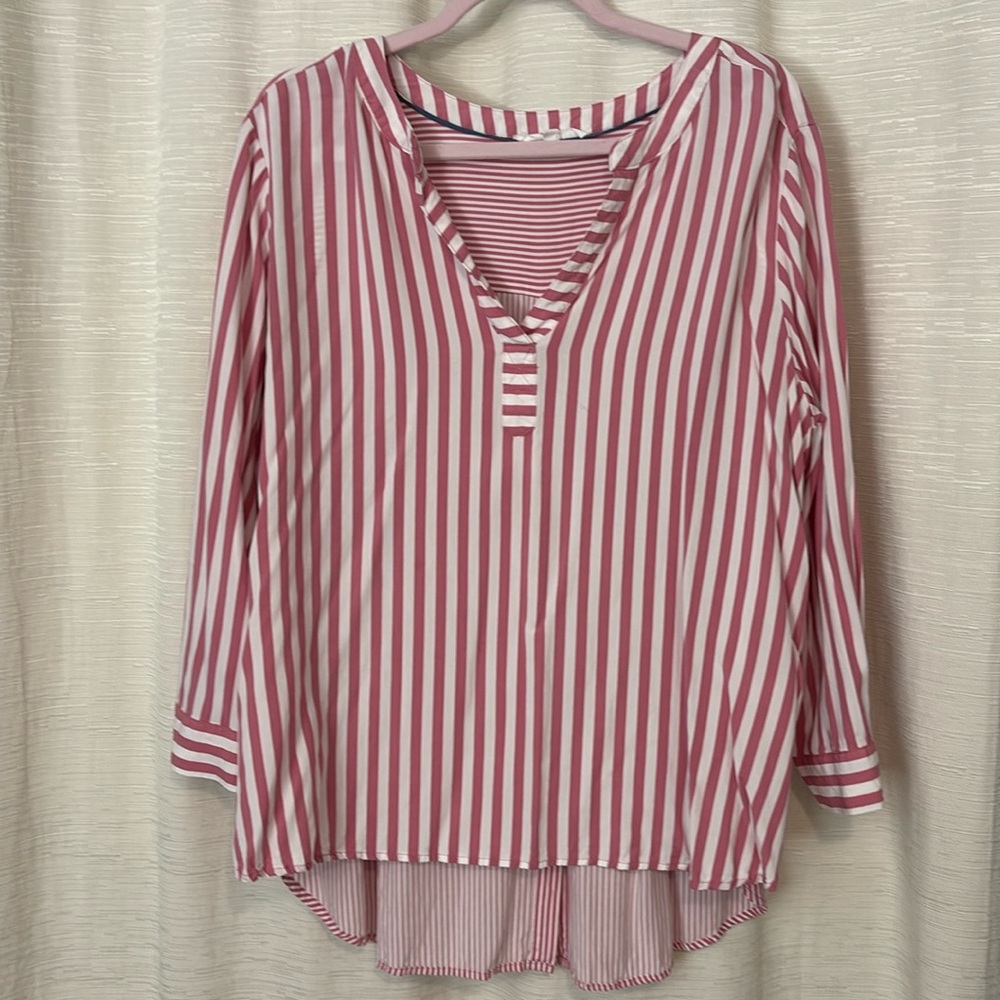 Jane + Delancey women’s casual pink roll sleeve pinstripe top size 1x
